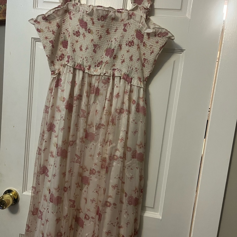 ARULA Floral Midi Dress with Ruffled Straps